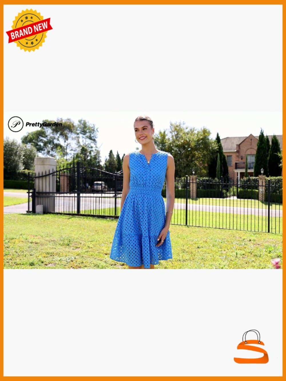 Sleeveless V Neck Eyelet Hollow Out A Line Swing Beach Sun Dress - Picture 7 of 7
